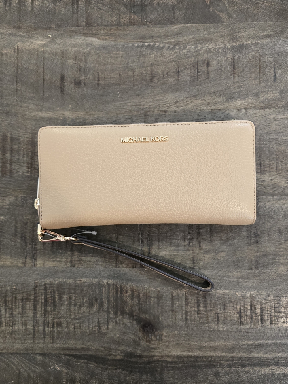 Michael Kors Taupe Pebbled Leather Zip Wristlet